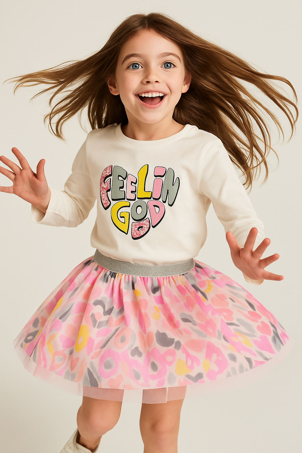 Billie Blush Girls Printed Mesh Skirt_ U21618