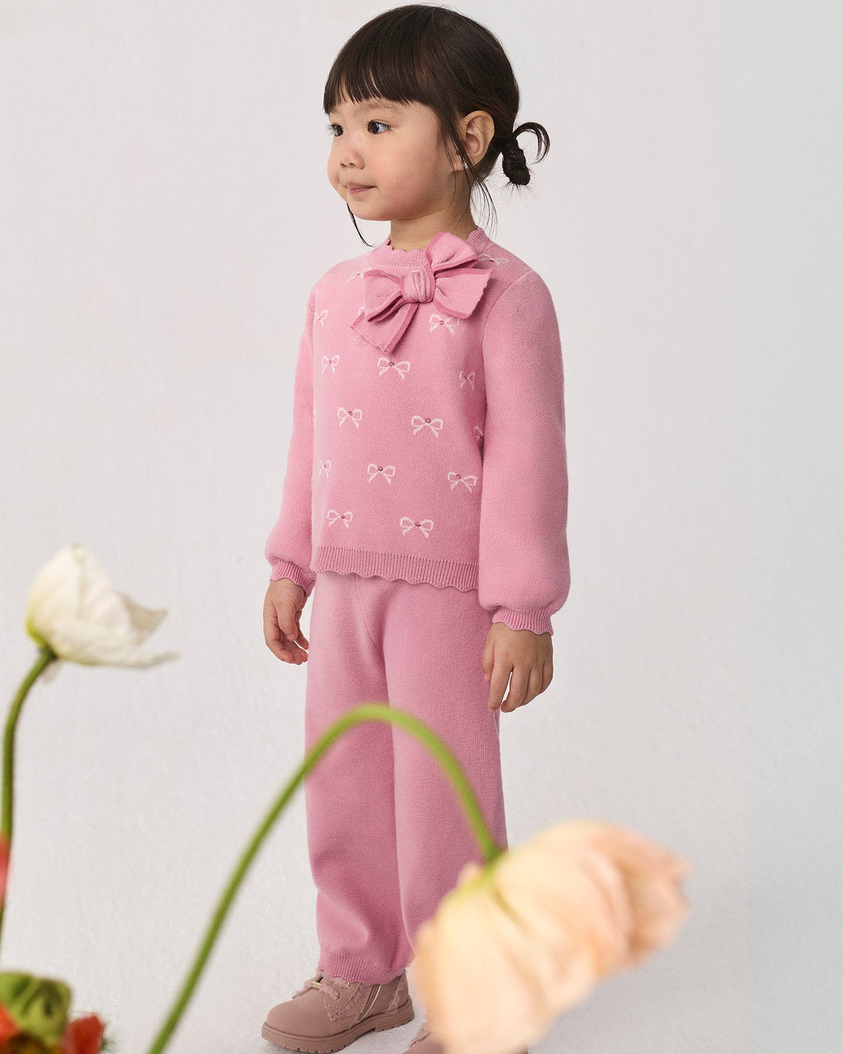 Abel & Lula Baby Girls Bow Knit Pants Set