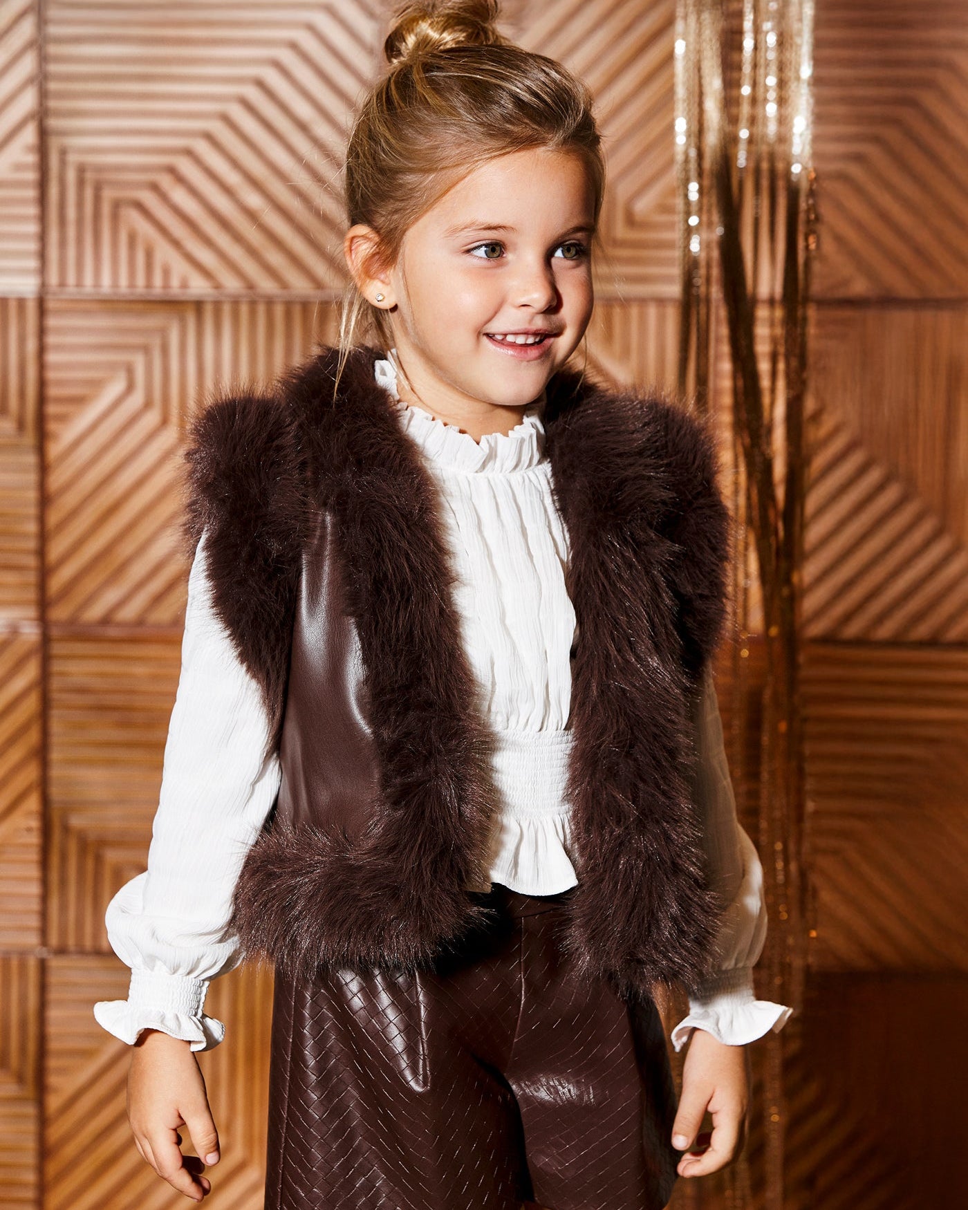Abel & Lula Girls Quilted Faux Furry Vest