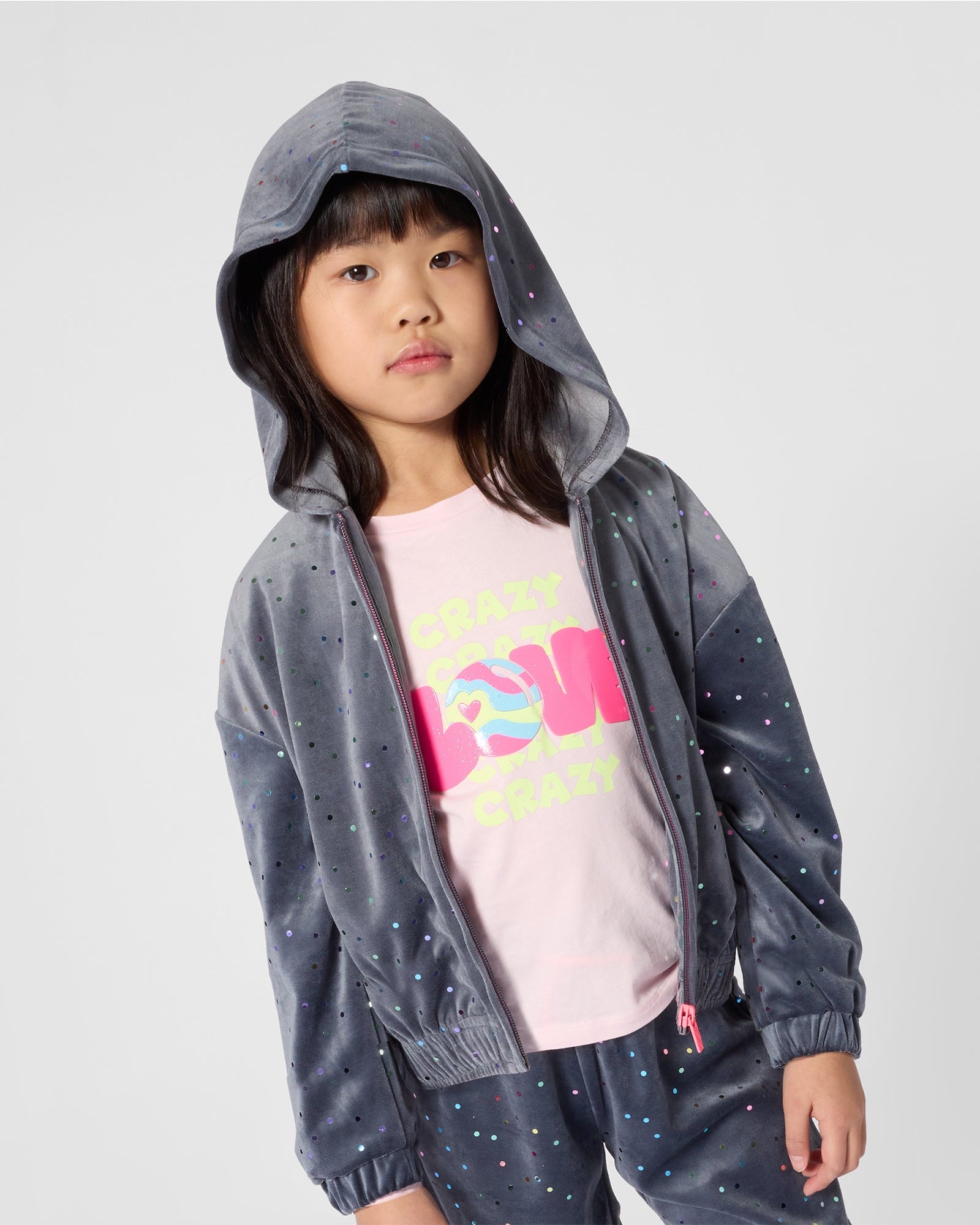 Billie Blush Girls Velvet Zip Up Hoodie