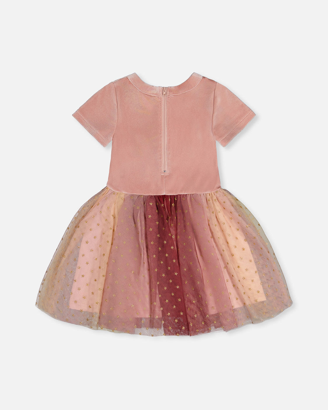 Deux Par Deux Girls Two Tone Velvet & Mesh Dress