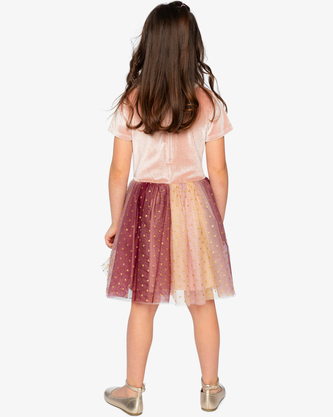 Deux Par Deux Girls Two Tone Velvet & Mesh Dress
