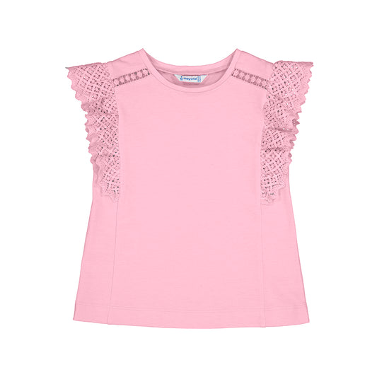 Mayoral Mini Pink  Crochet Short Sleeve T-Shirt_ 3082-28