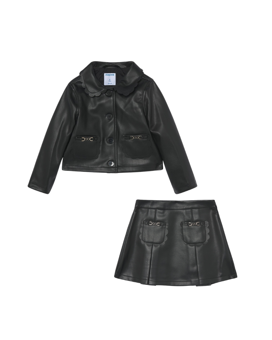 Mayoral Girls Faux Leather Jacket & Skirt Set