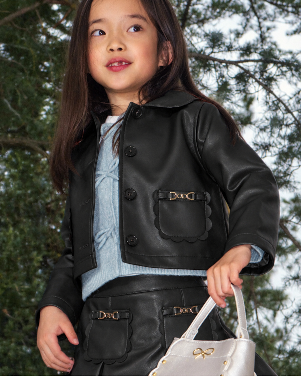 Mayoral Girls Faux Leather Jacket & Skirt Set