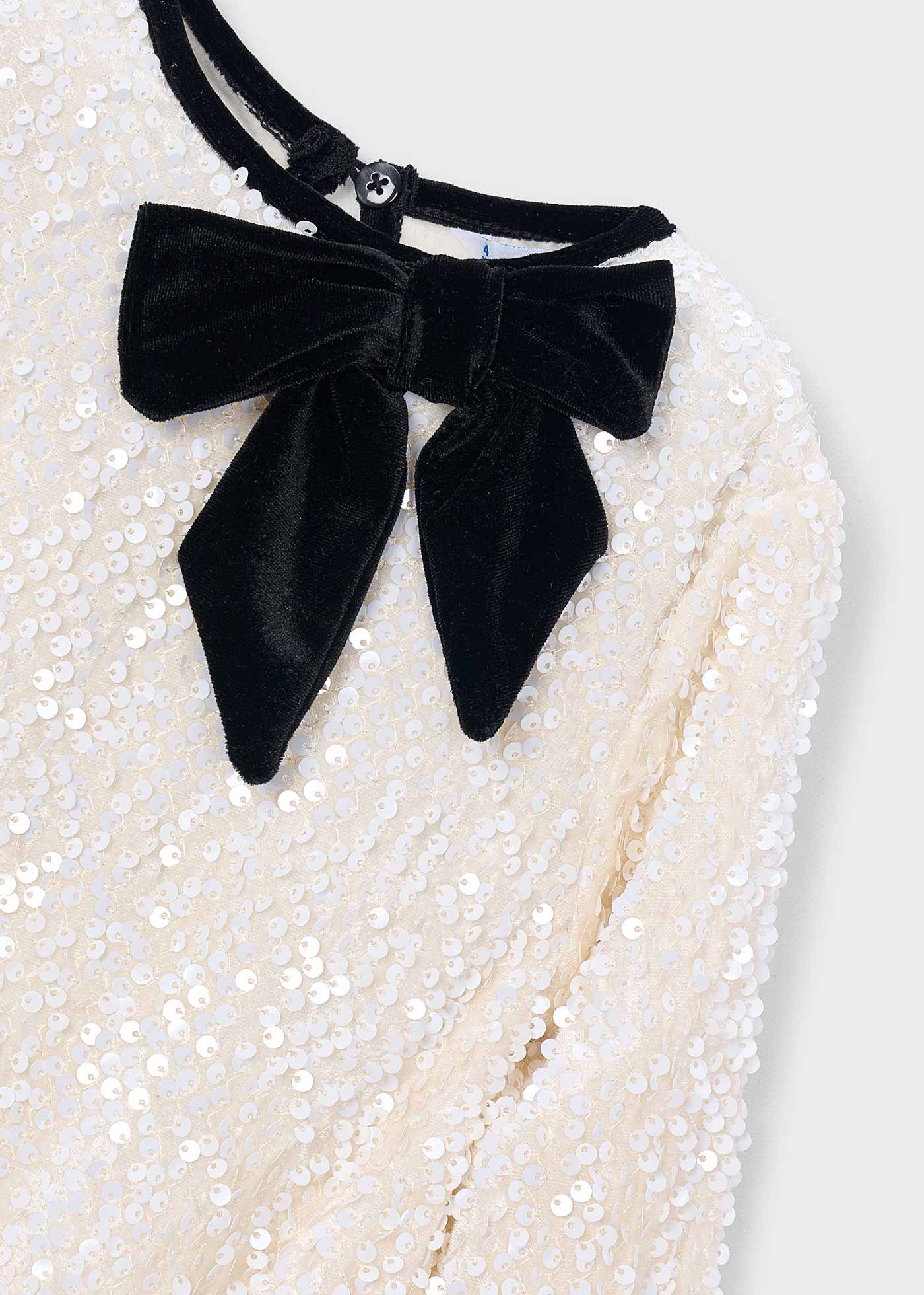 Mayoral Girls Velvet Sequin Bow Dress