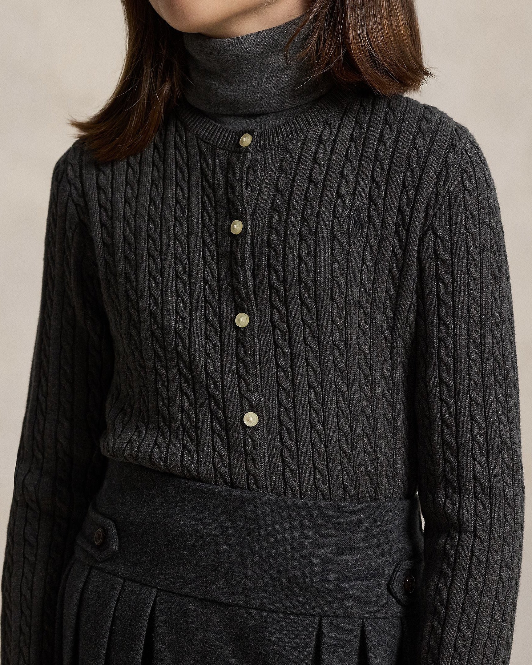 Ralph Lauren Girls Cable-Knit Cotton Cardigan grey