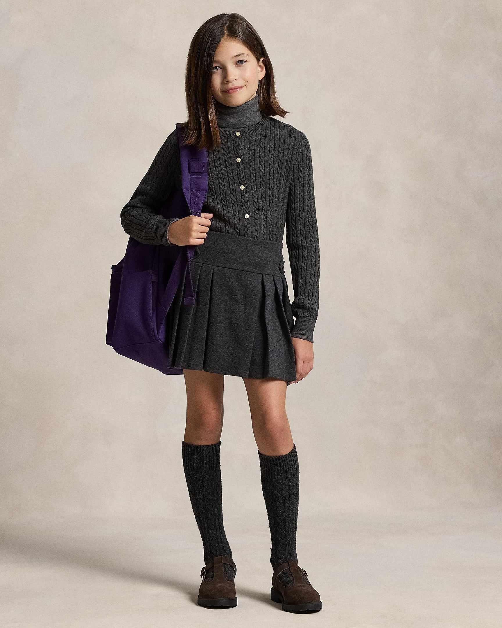 Ralph Lauren Girls Cable-Knit Cotton Cardigan grey