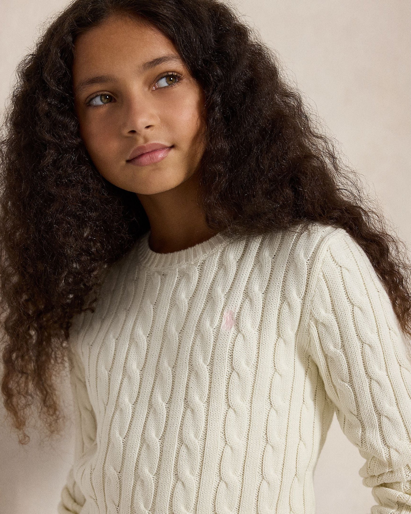 Ralph Lauren Girls Cable-Knit Cotton Pullover Sweater