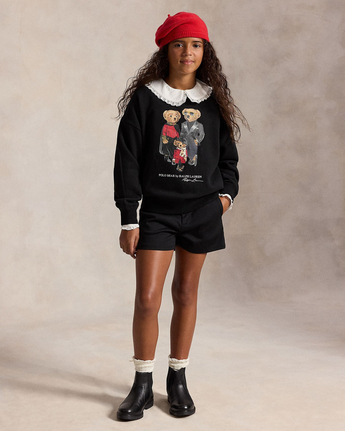 Ralph Lauren Girls Polo Bear Fleece Sweatshirt black