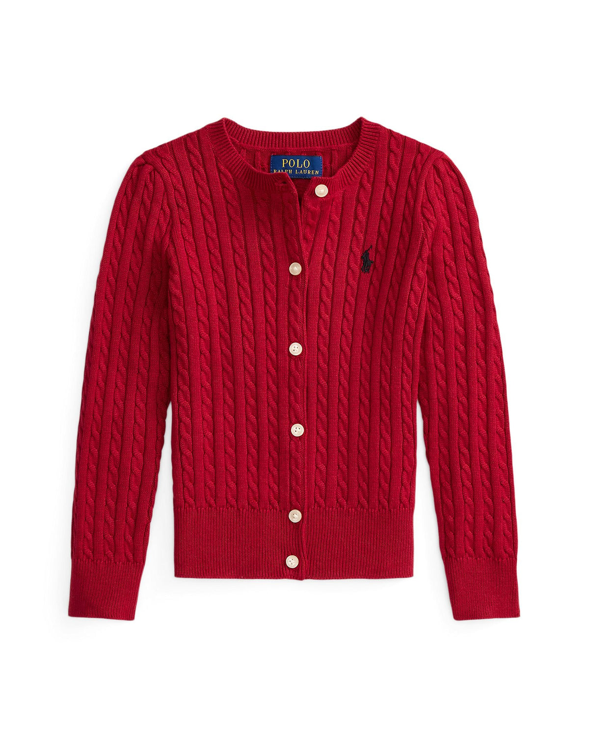 Ralph Lauren Mini Girls Cable-Knit Cotton Cardigan red