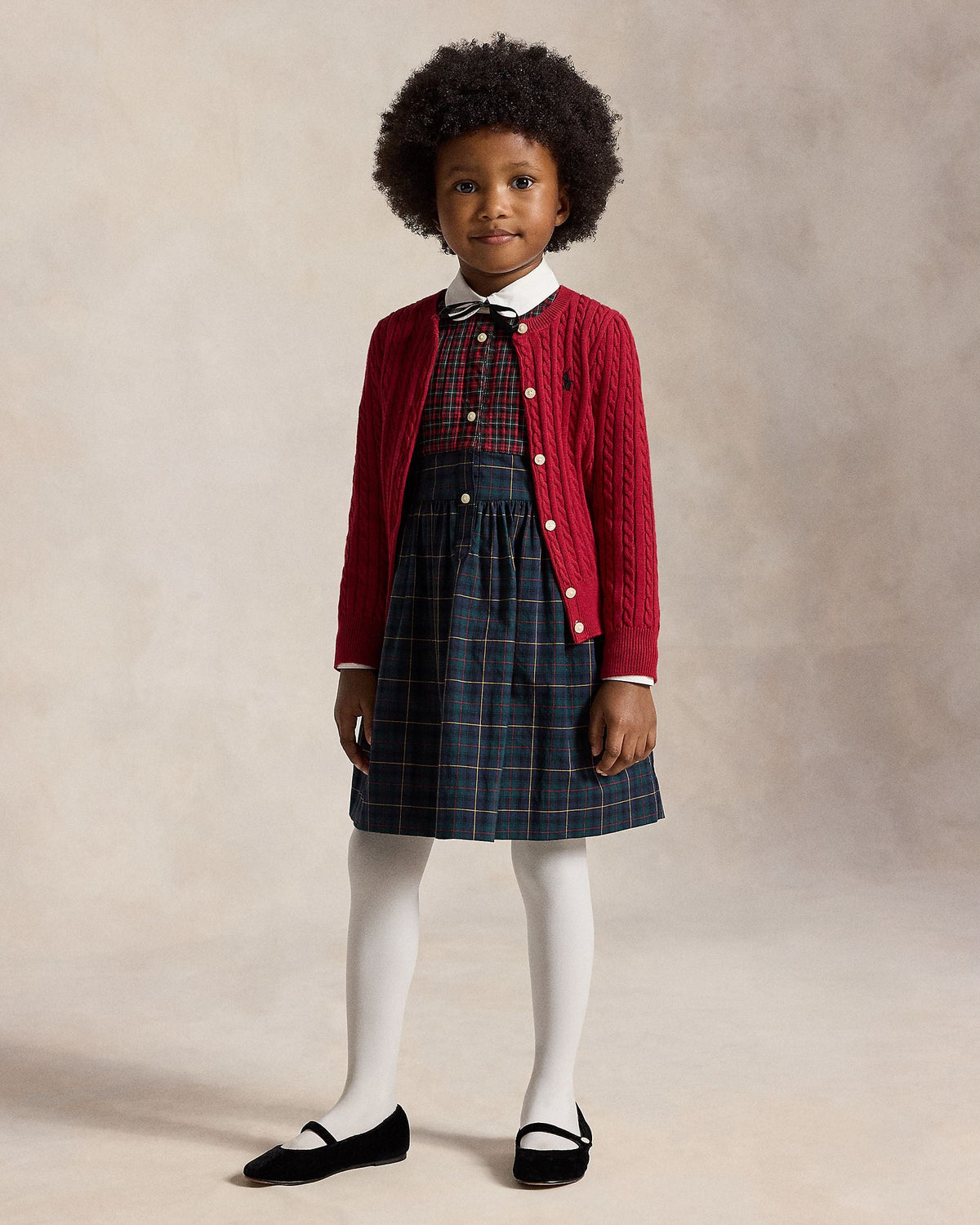 Ralph Lauren Mini Girls Cable-Knit Cotton Cardigan red