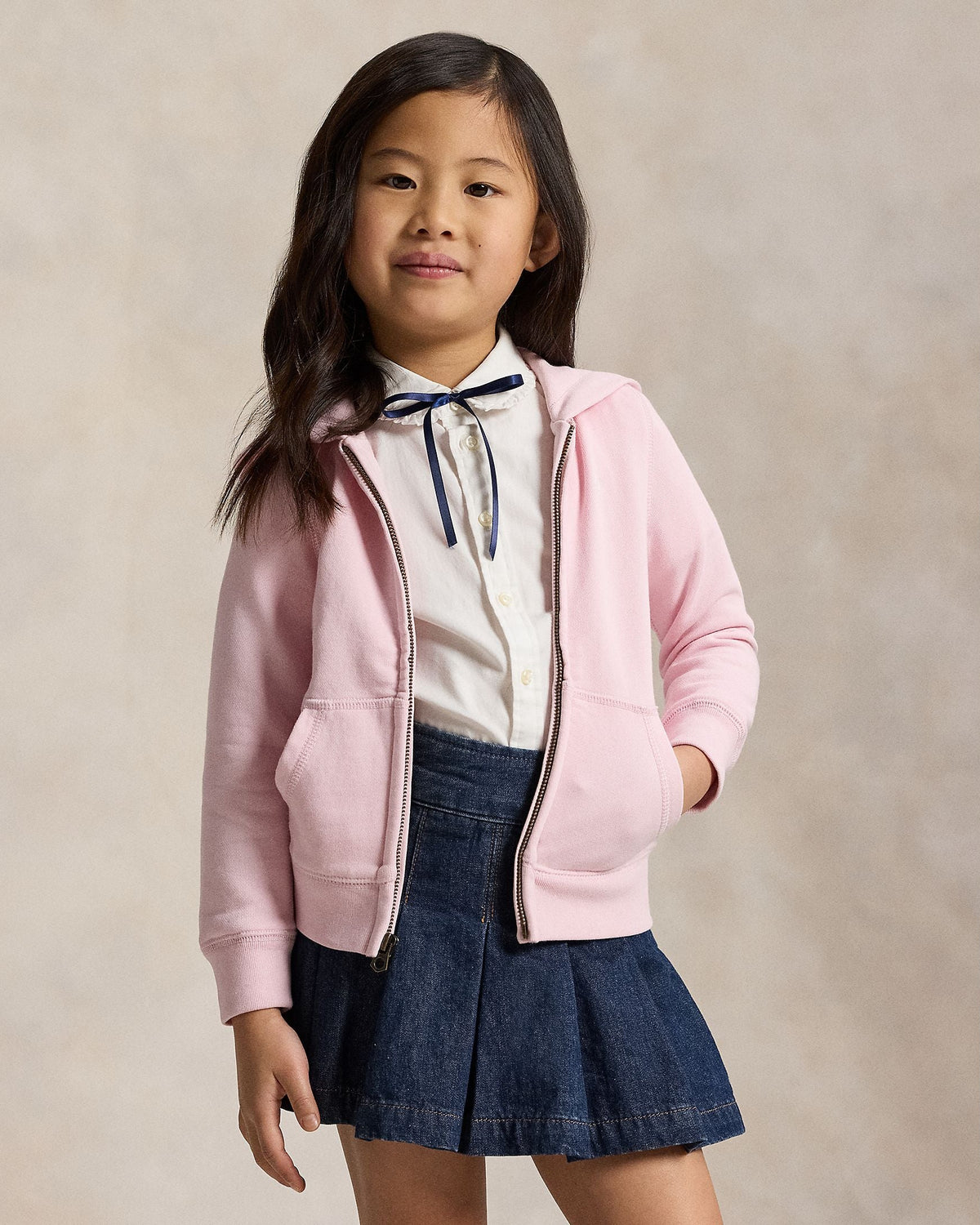 Ralph Lauren Mini Girls Cotton-Blend-Fleece Full-Zip Hoodie pink