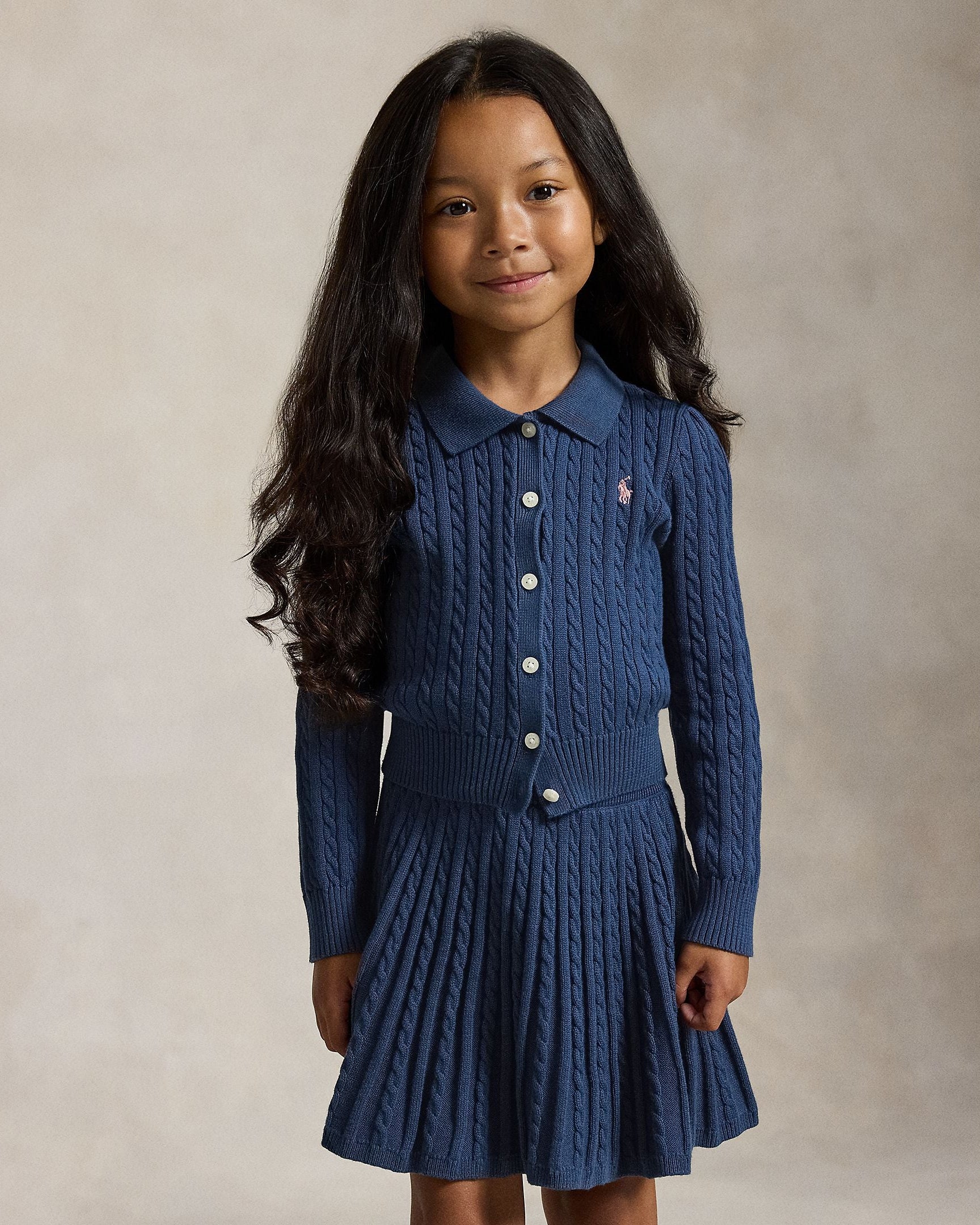 Ralph Lauren Mini Girls Cotton Polo Cardigan & Skirt Set
