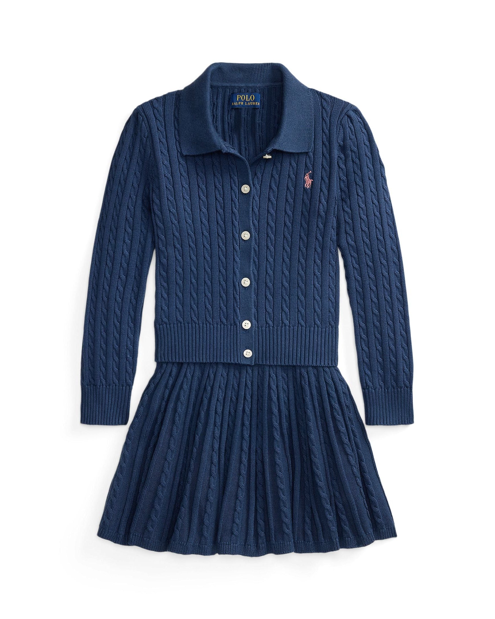 Ralph Lauren Mini Girls Cotton Polo Cardigan & Skirt Set