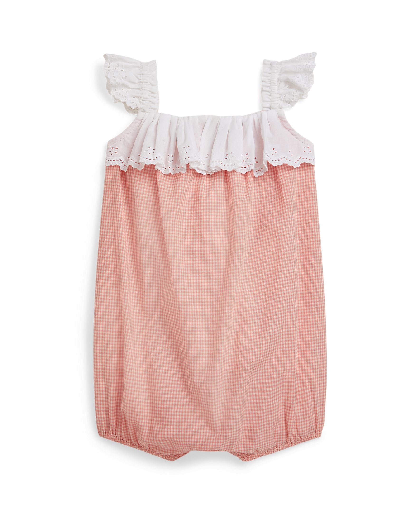 Ralph Lauren Baby Girls Madras Woven Pink/Cream Romper_ 310A12859001
