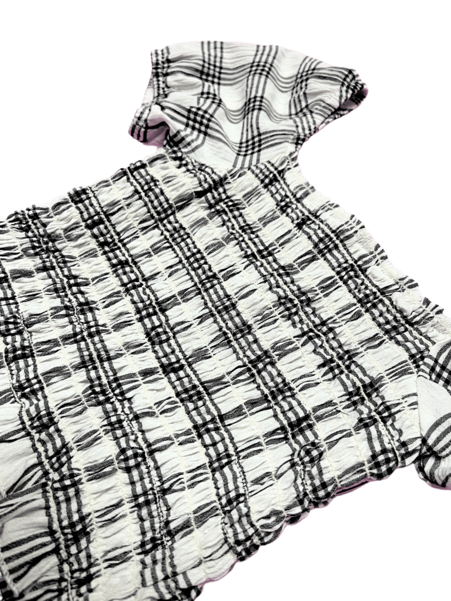 Cheryl Kids White Plaid Smocked Puff Sleeve Top _6042 - 012 - NorthGirls