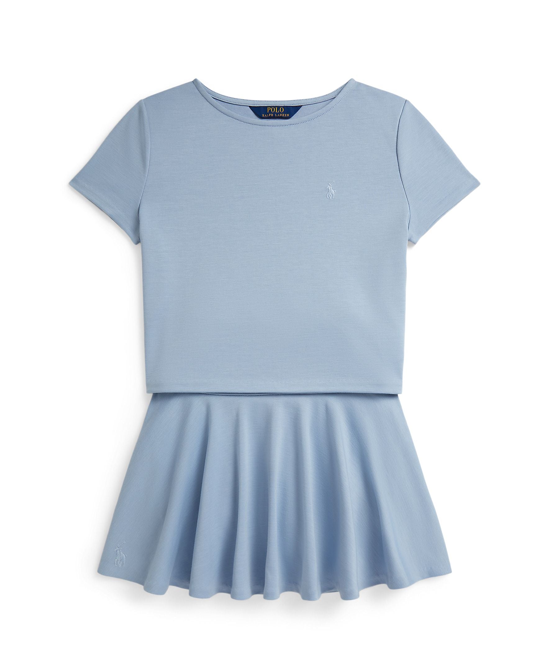 Ralph Lauren Girls Ponte Roma Contrast Stitch Estate Blue Top & Skirt_ 313965215501