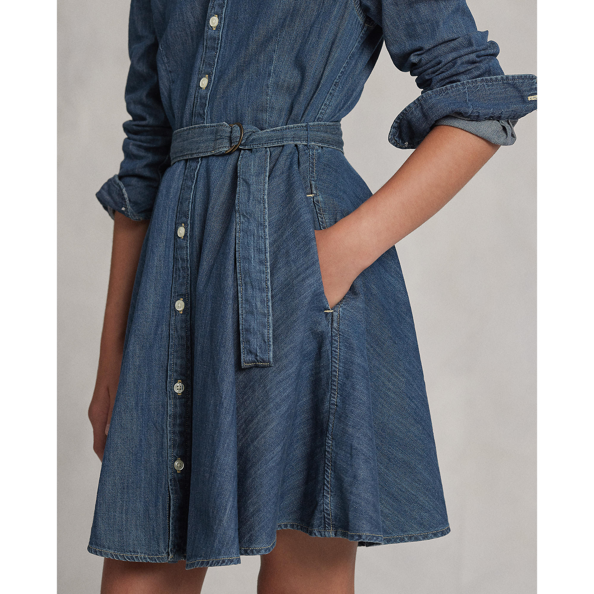Ralph Lauren Girls Belted Cotton Denim Skirt Dress - NorthGirls
