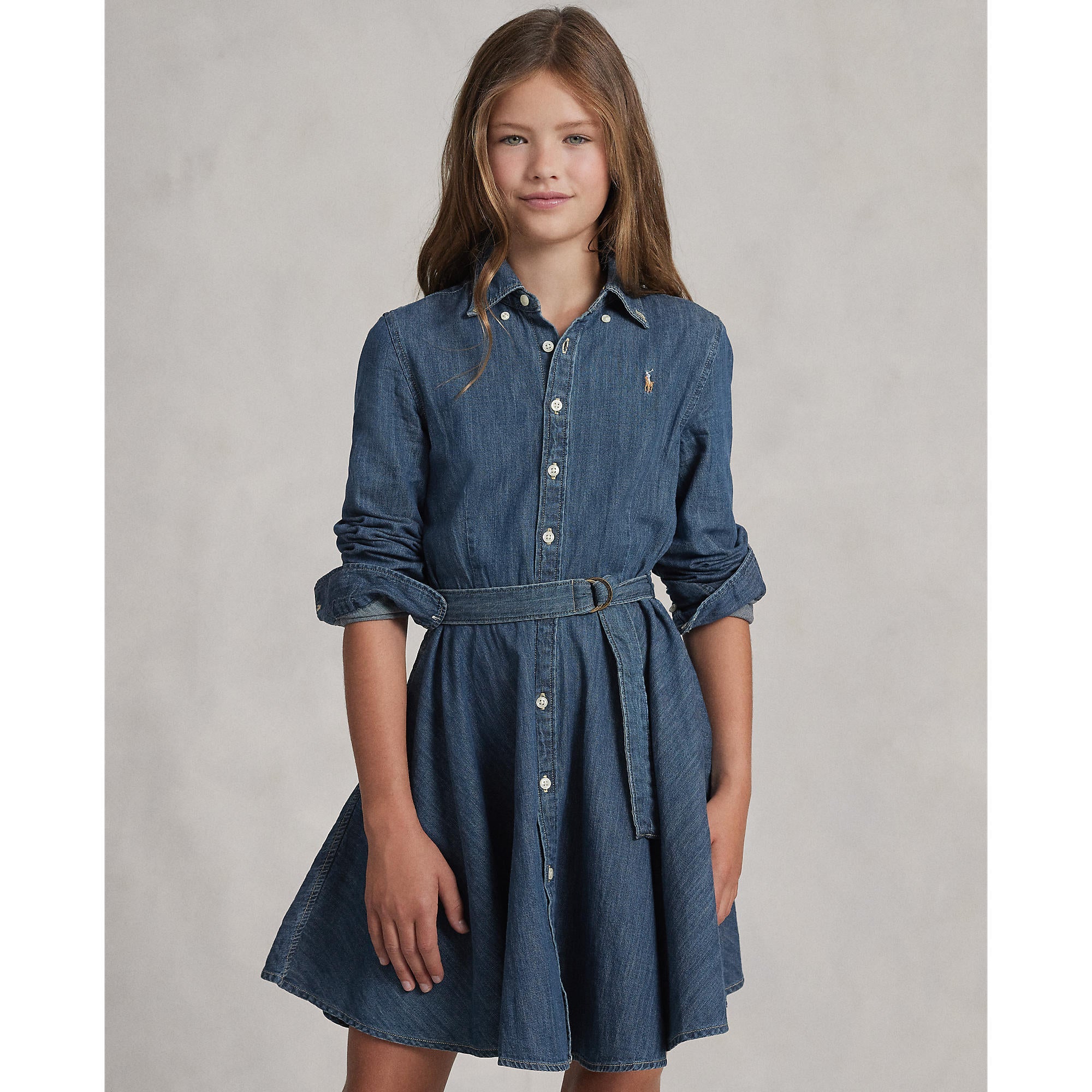 Ralph Lauren Girls Belted Cotton Denim Skirt Dress - NorthGirls