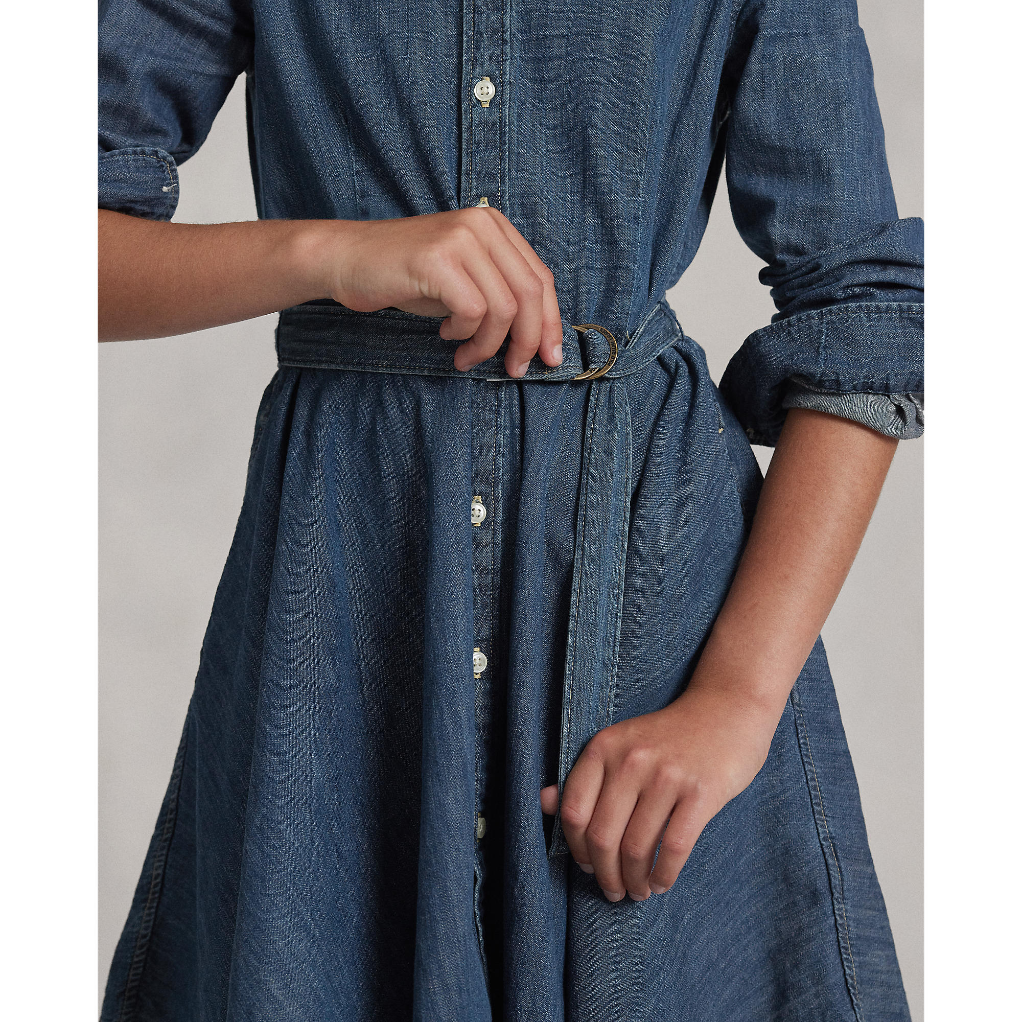 Ralph Lauren Girls Belted Cotton Denim Skirt Dress - NorthGirls