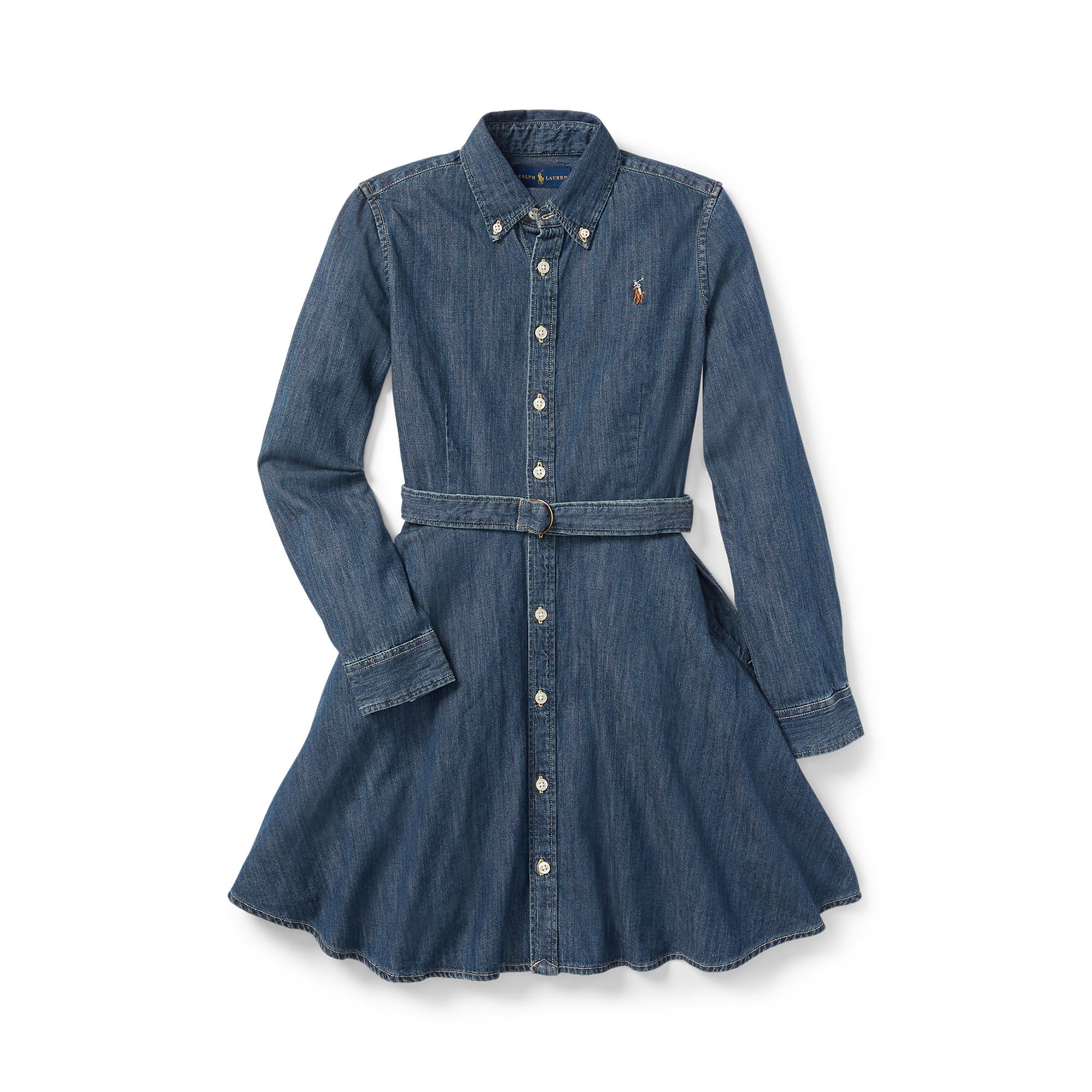 Ralph Lauren Girls Belted Cotton Denim Skirt Dress - NorthGirls