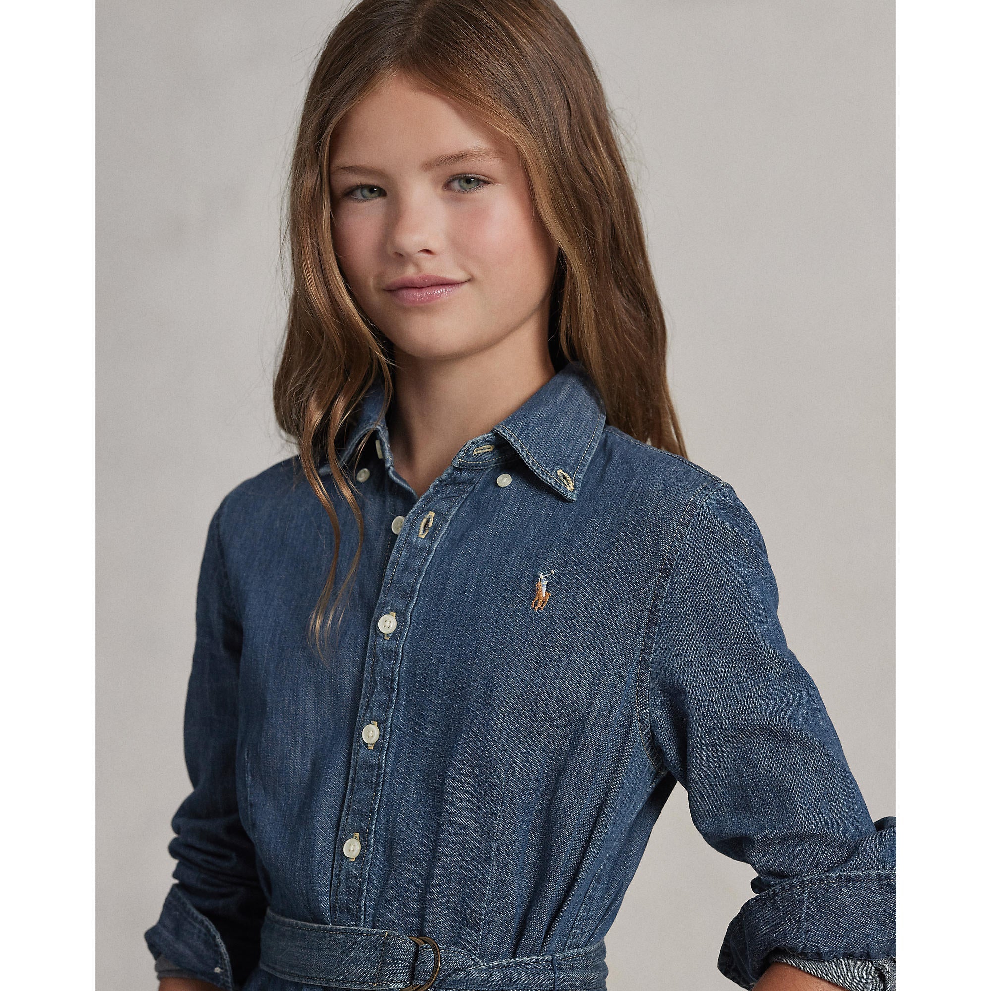 Ralph Lauren Girls Belted Cotton Denim Skirt Dress - NorthGirls