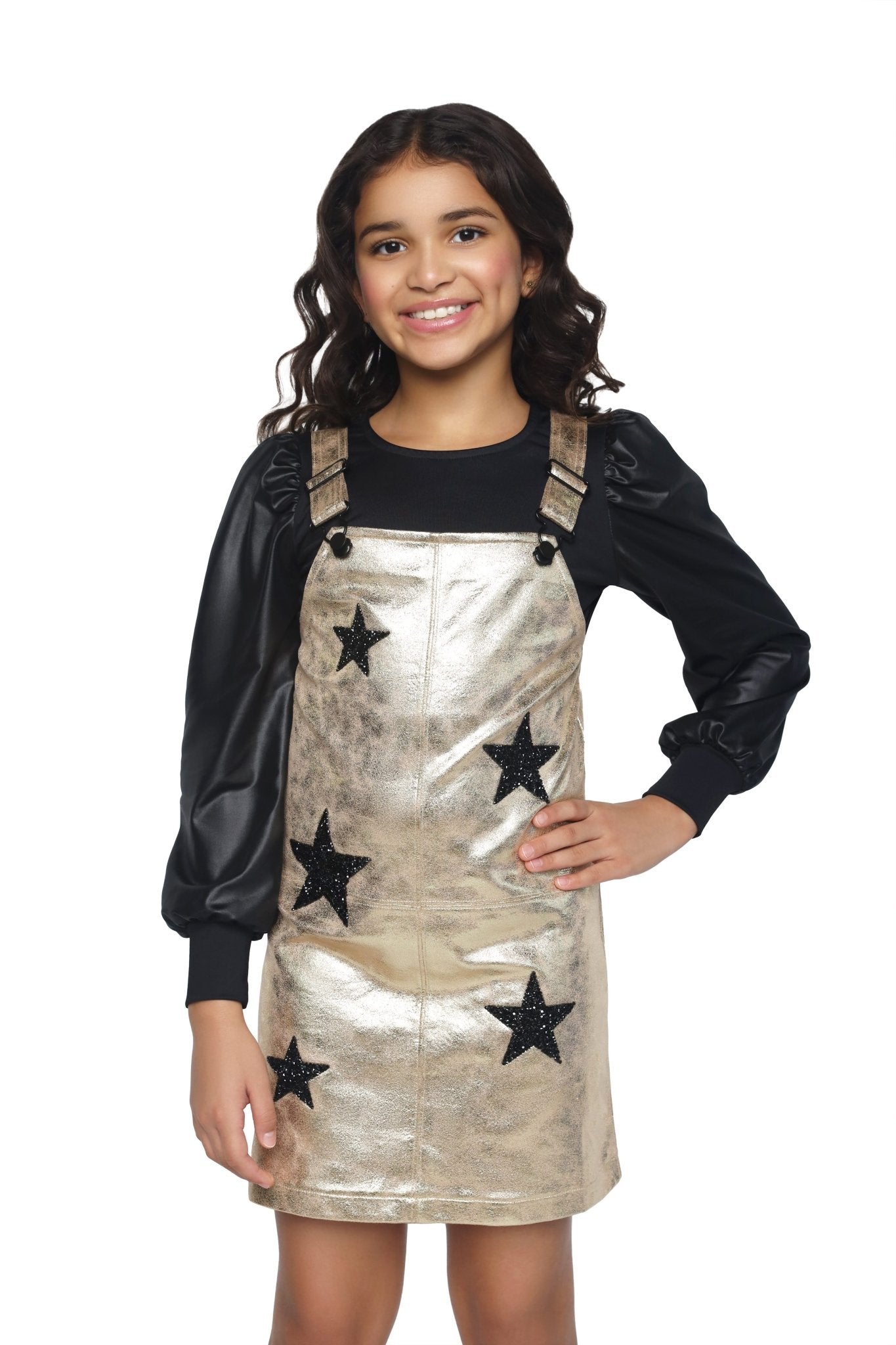 Teen Girls Long Sleeve Top with Shimmery Sleeves - NorthGirls