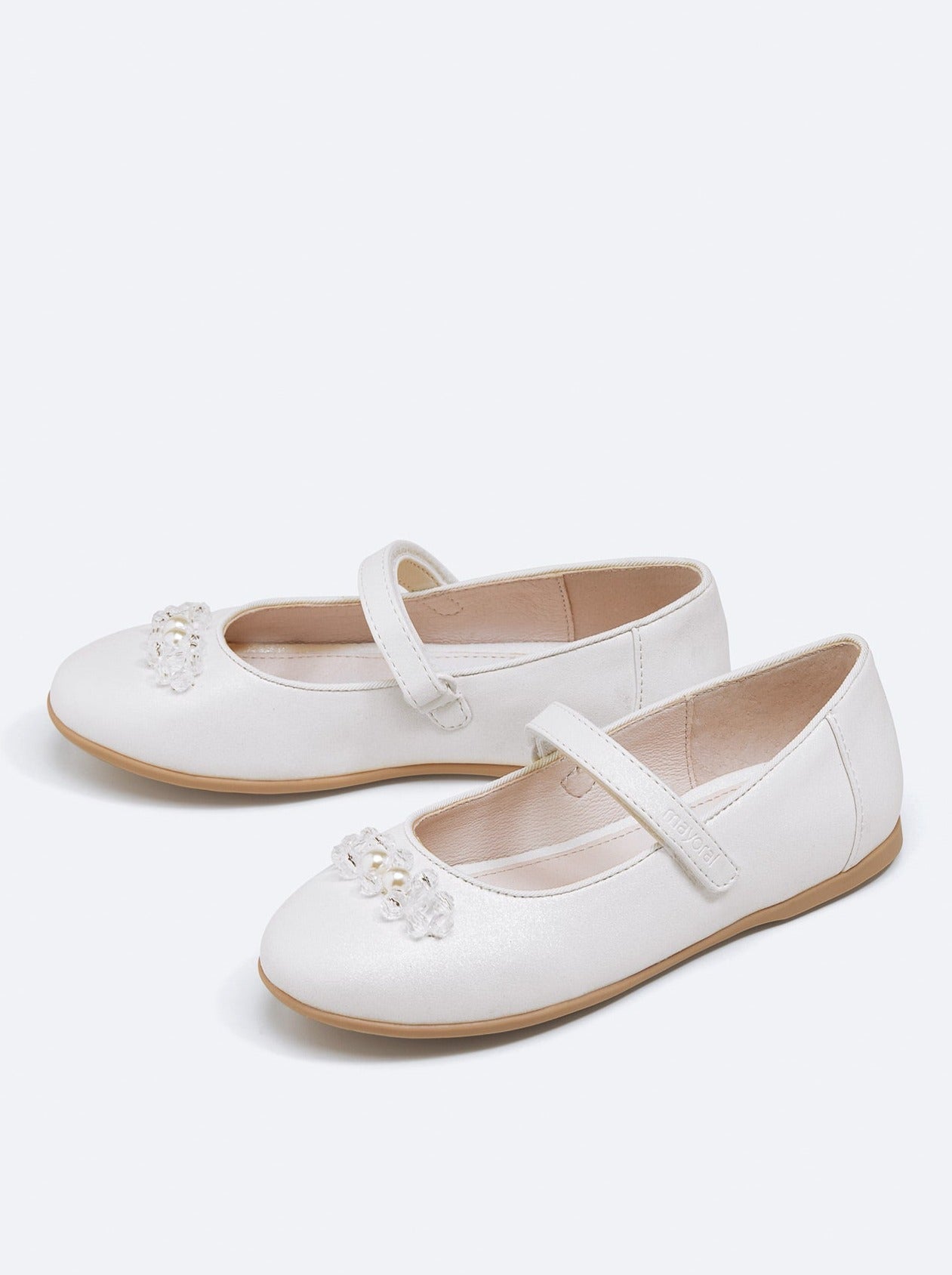 Mayoral Formal Ballet Flats w/Beads & Pearls _White 43437 - 087 - NorthGirls