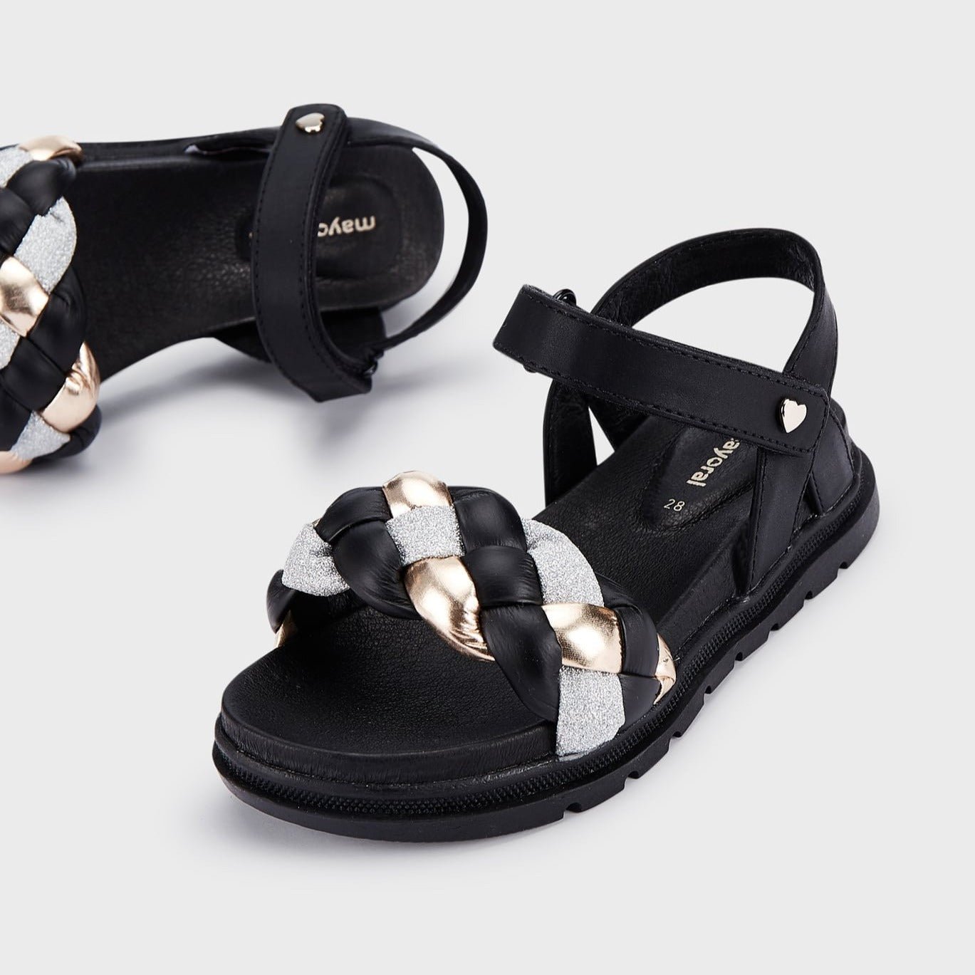Mayoral Strapped Leather Sandals w/Braided Band Black_45453 - 035 - NorthGirls