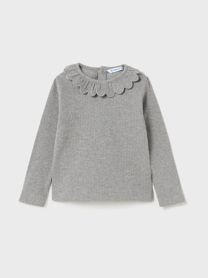 Mayoral Baby Grey Ribbed Scalloped Collar Shirt _2008-75