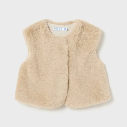 Mayoral Baby Beige Faux Fur Vest, Shirt & Grid Print Legging Set _2766-81