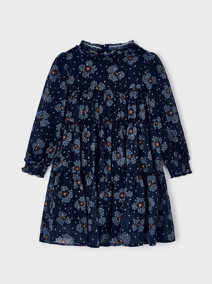 Mayoral Mini Navy Floral Print Tiered Dress _4920-84