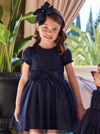 Abel & Lula Navy Midi Glitter Tulle Dress _5534-04