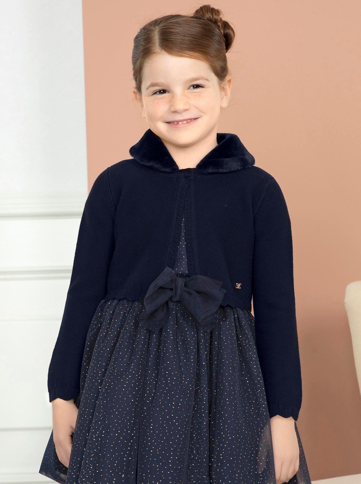 Abel & Lula Navy Faux Fur Collar Bolero _5862-77