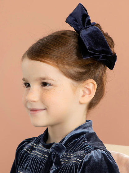 Abel & Lula Navy Velvet Bow Scrunchie _5981-74