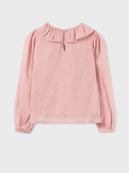 Mayoral Junior Pink Ruffle Neck Blouse _7175-32