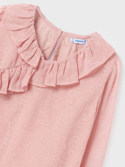 Mayoral Junior Pink Ruffle Neck Blouse _7175-32