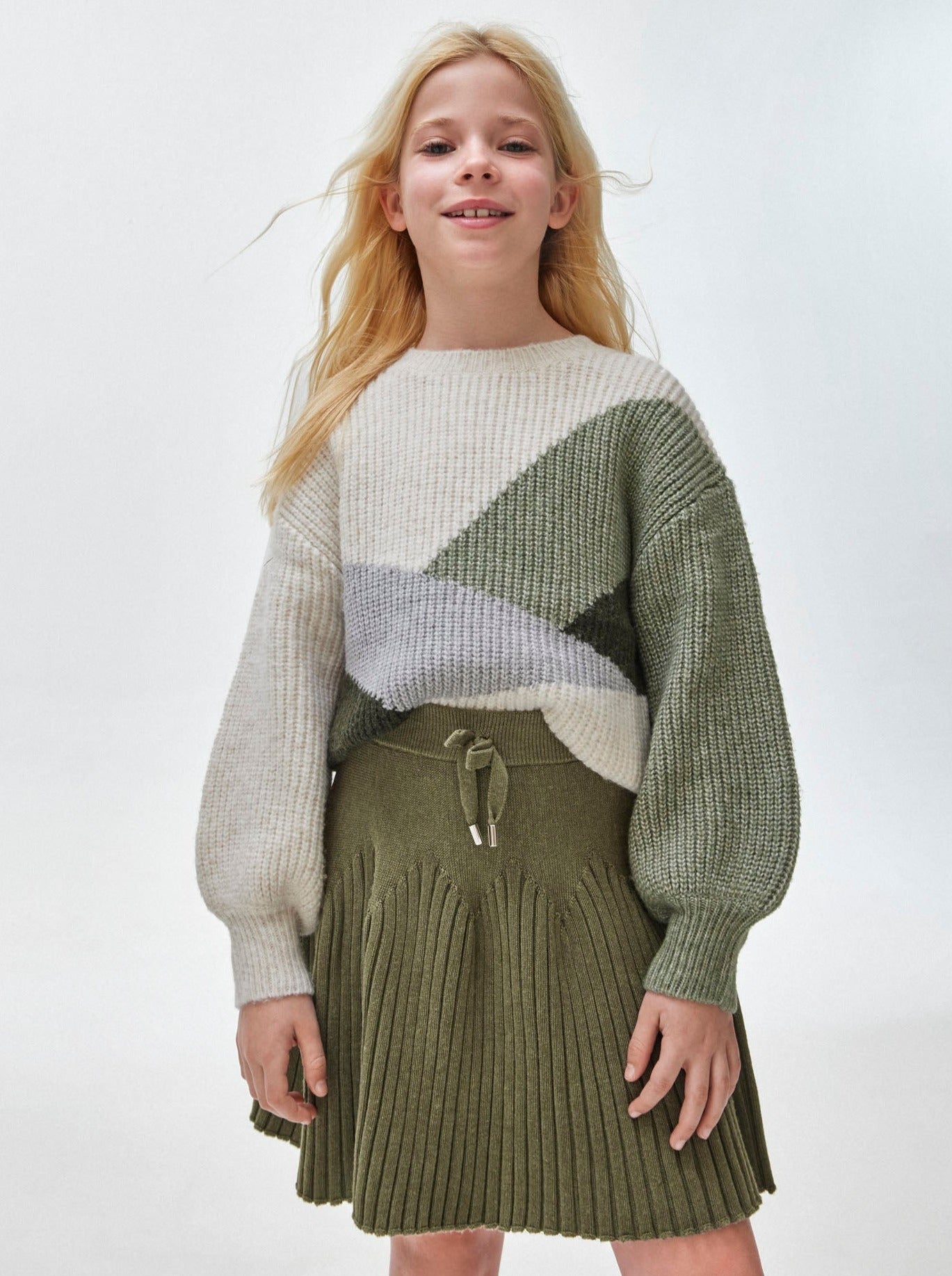 Mayoral Junior Green Rib Knit Flared Skirt _7951-58