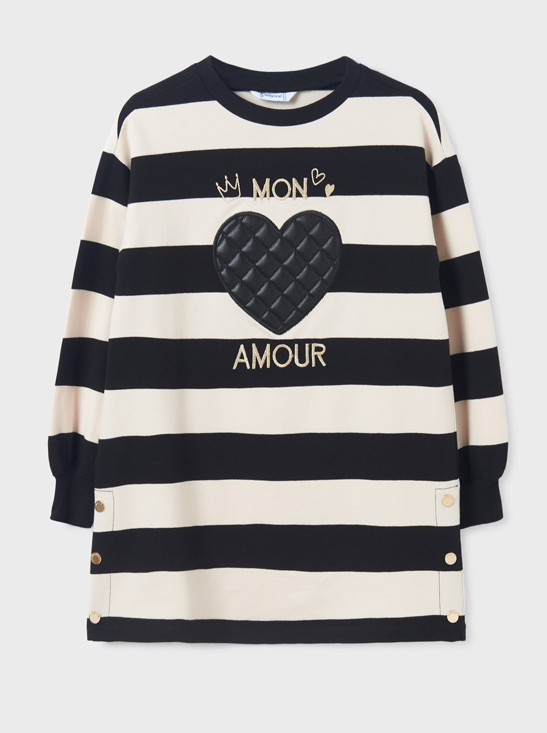 Mayoral Junior Black & White Quilted Heart Striped Sweater Dress _7960-70