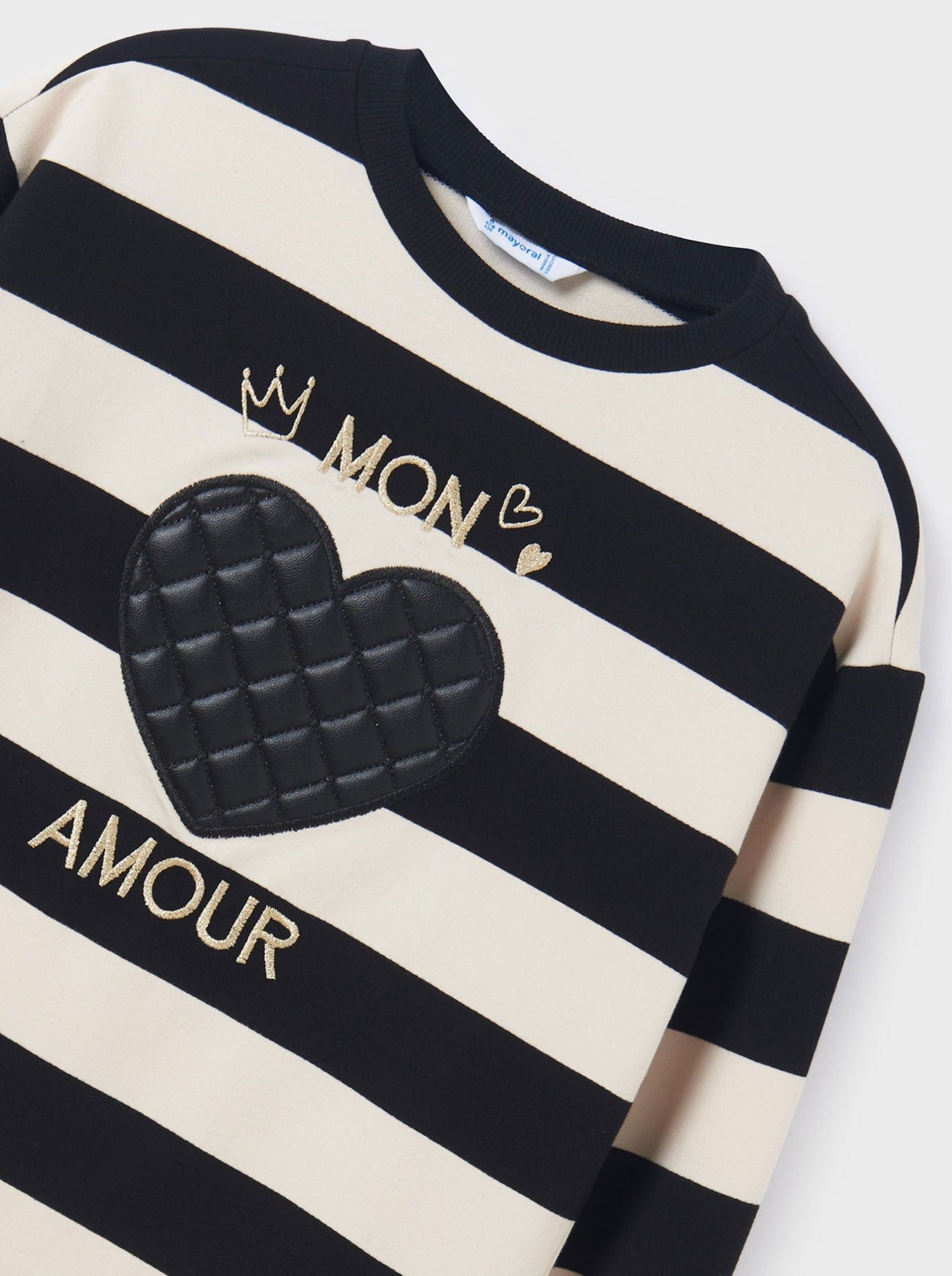 Mayoral Junior Black & White Quilted Heart Striped Sweater Dress _7960-70