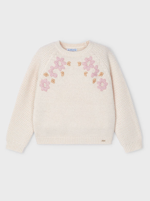 Girls Floral Knit Sweater