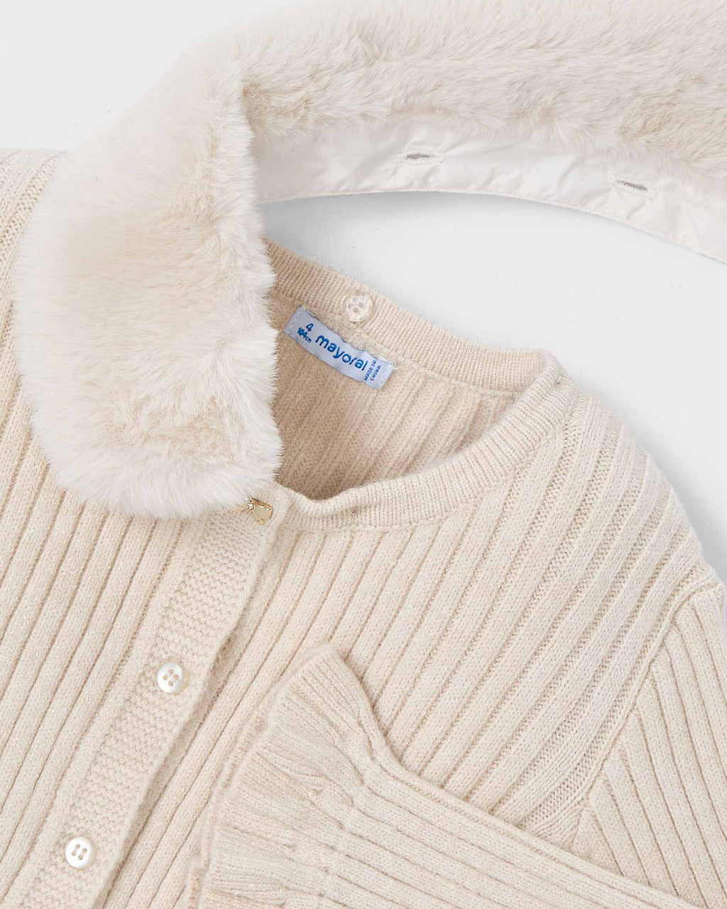Mayoral Girls Faux Fur Collar Cardigan_ 4311