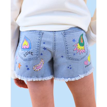 Stella McCartney Denim Shorts w/Doodle Print _Blue TS6A19-Z0153-604