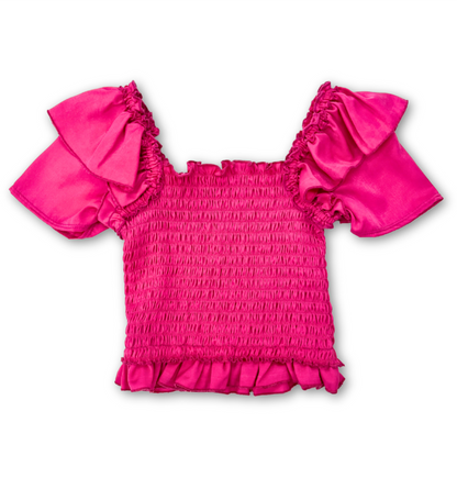 Cheryl Kids Smocked Flutter Sleeve Top _Hot Pink 6028-821