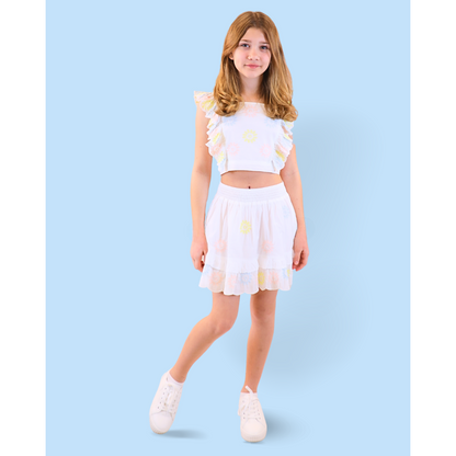 Stella McCartney Ruffle Hem Eyelet Skirt _White TS7A41-Z1142-101EM