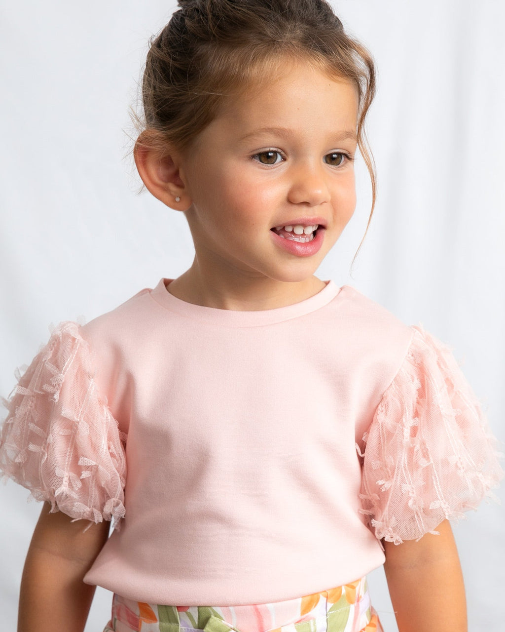 Mayoral Girls Short Sleeve Sleeve Tulle Shirt_ 3001