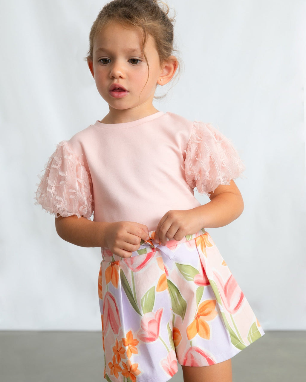 Mayoral Girls Short Sleeve Sleeve Tulle Shirt_ 3001