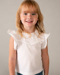 Mayoral Girls Short Sleeve T-Shirt With Lace Trim_ 3008