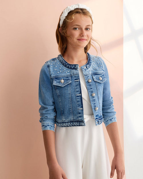 Abel & Lula Girls Denim Jacket With Pearls_ 5307